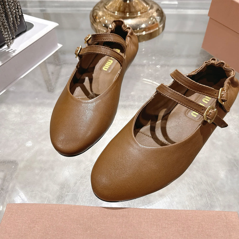 M1um1u Ruched Nappa Leather Ballet Flats (EU SIZE 35-41)