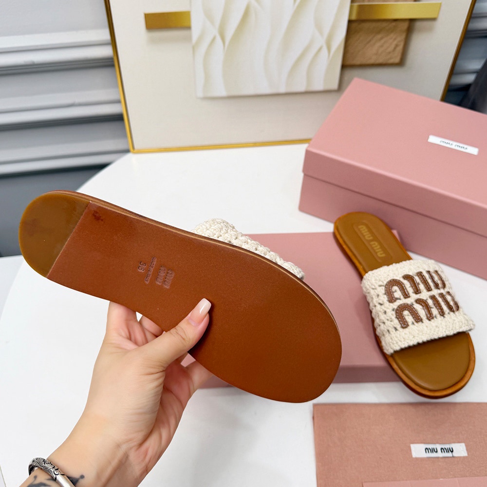 M1um1u Crochet and leather slides (EU SIZE 35-41)