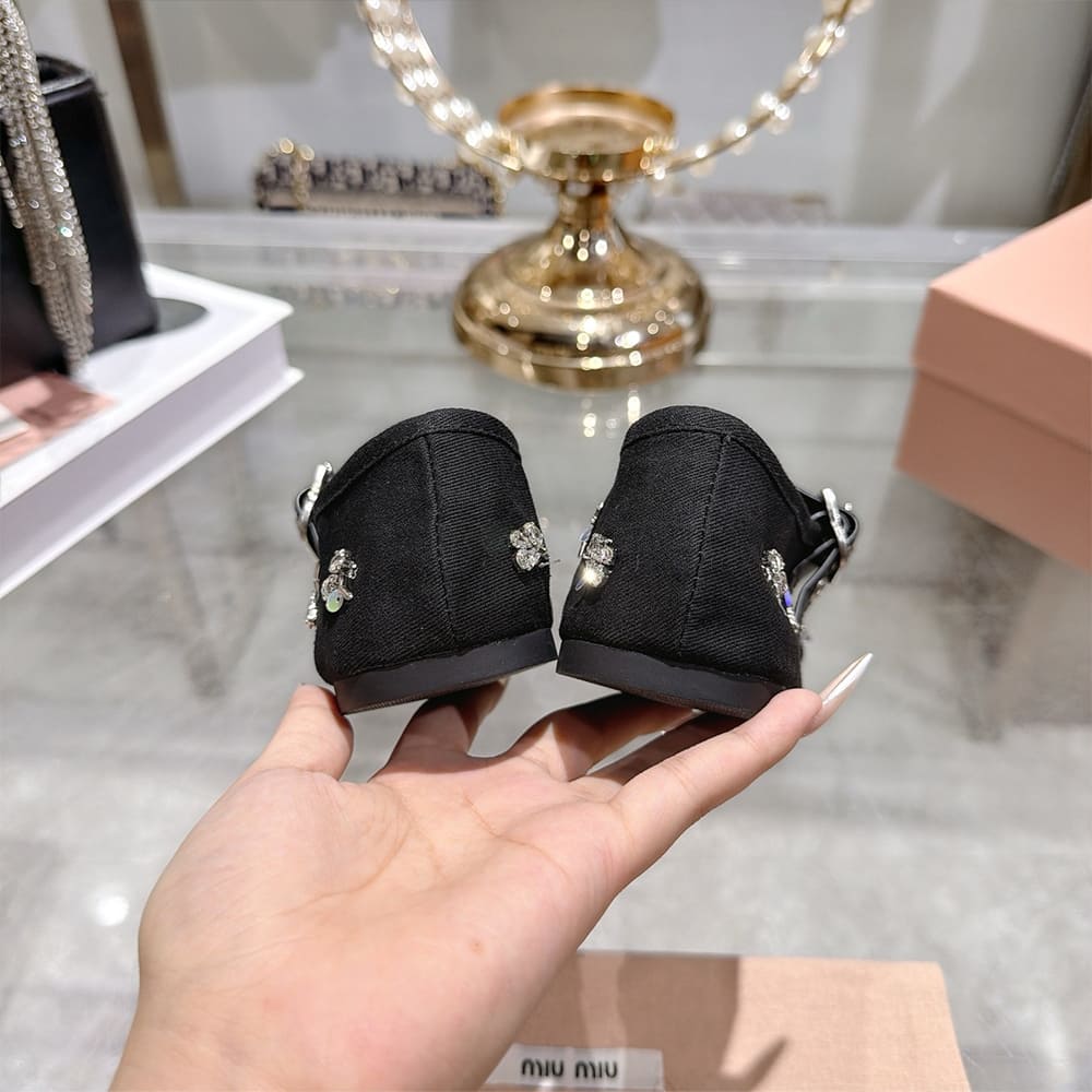 M1um1u Embroidered drill ballerinas (EU SIZE 35-41)