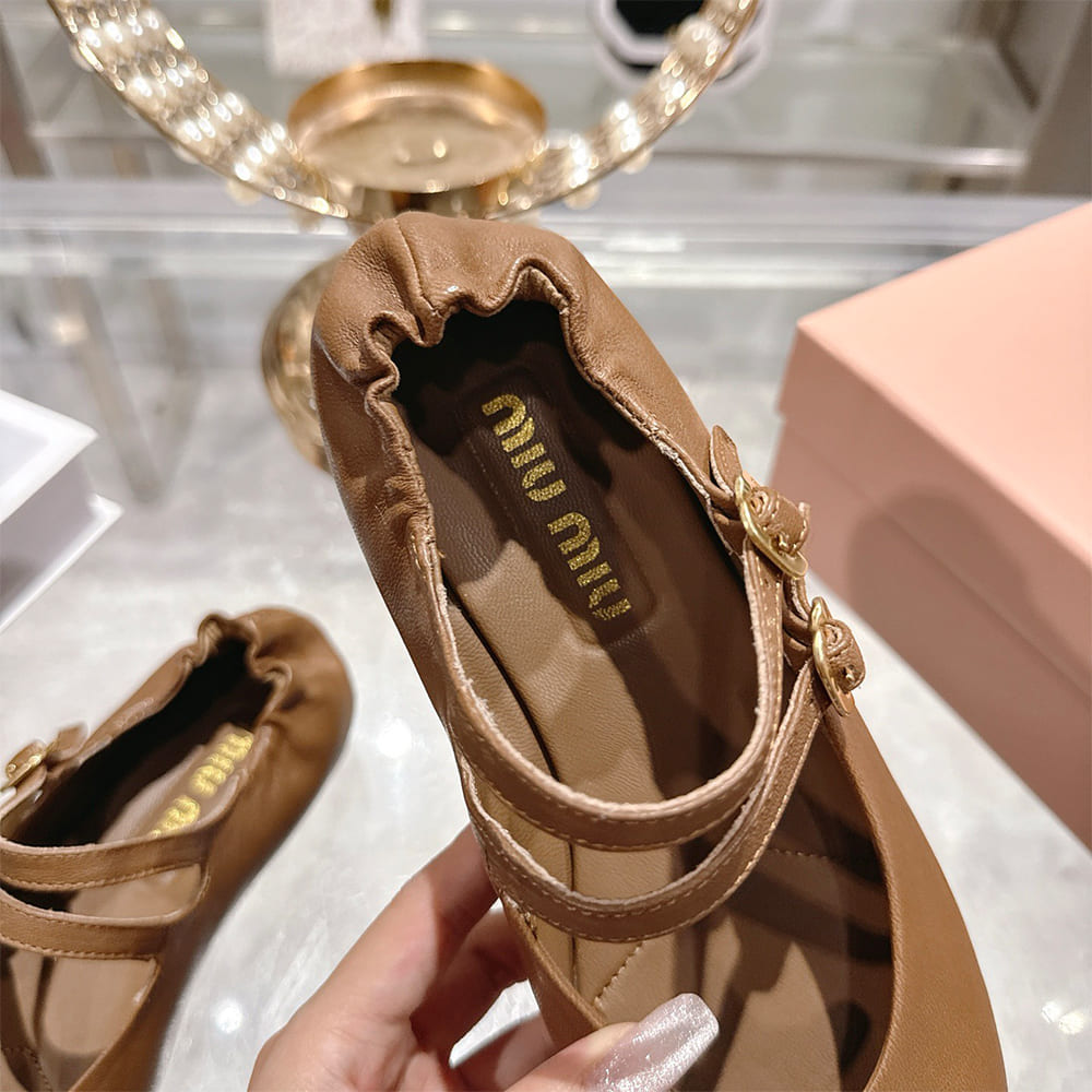 M1um1u Ruched Nappa Leather Ballet Flats (EU SIZE 35-41)