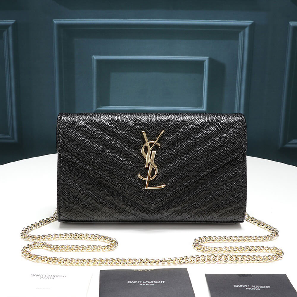 Sa1nt Lau*nt Chain-strap Y51-plaque grained-leather wallet