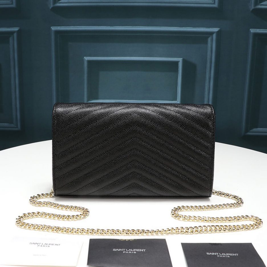 Sa1nt Lau*nt Chain-strap Y51-plaque grained-leather wallet