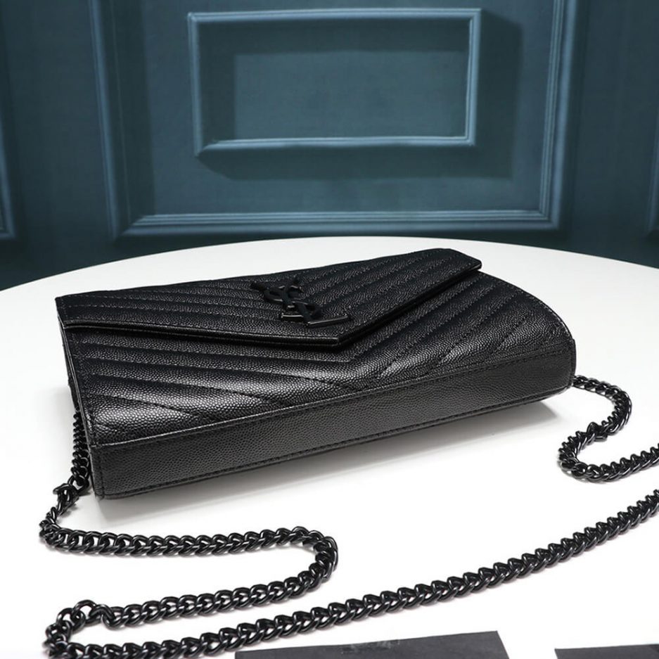 Sa1nt Lau*nt Chain-strap Y51-plaque grained-leather wallet