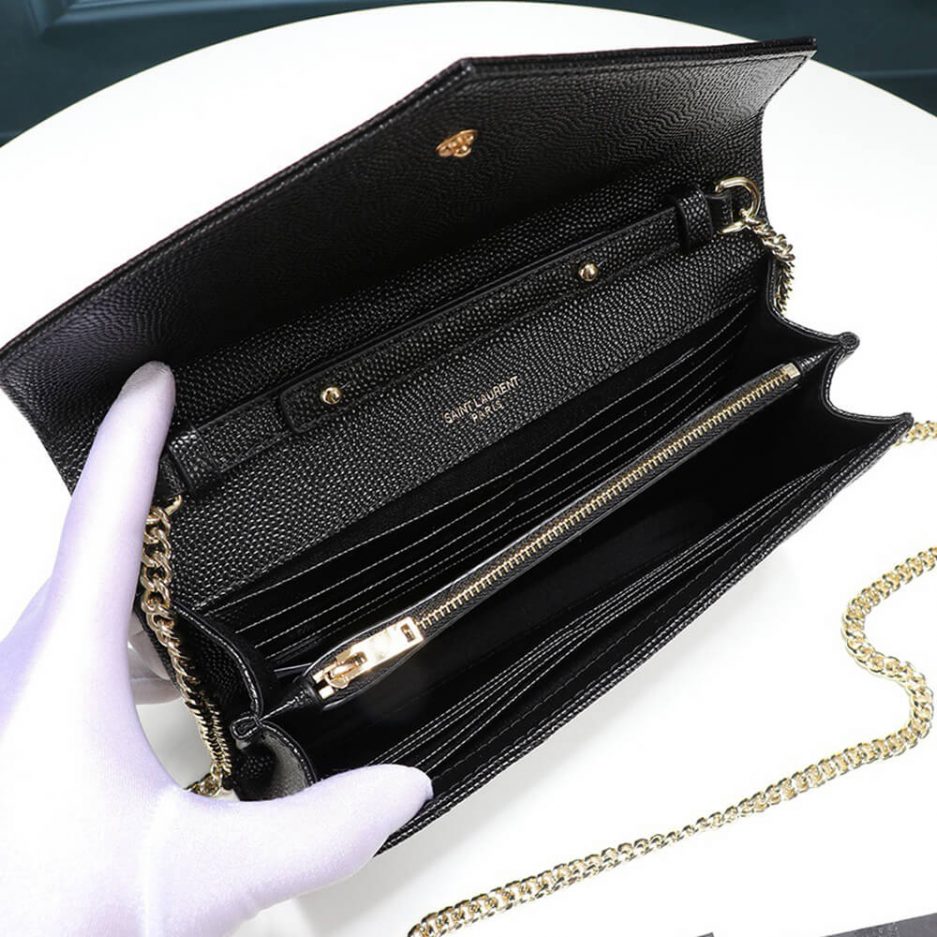 Sa1nt Lau*nt Chain-strap Y51-plaque grained-leather wallet