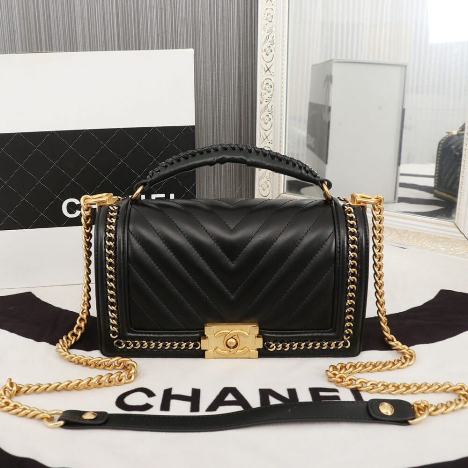 Ch**el Top Handle Chevron Boy Handbag