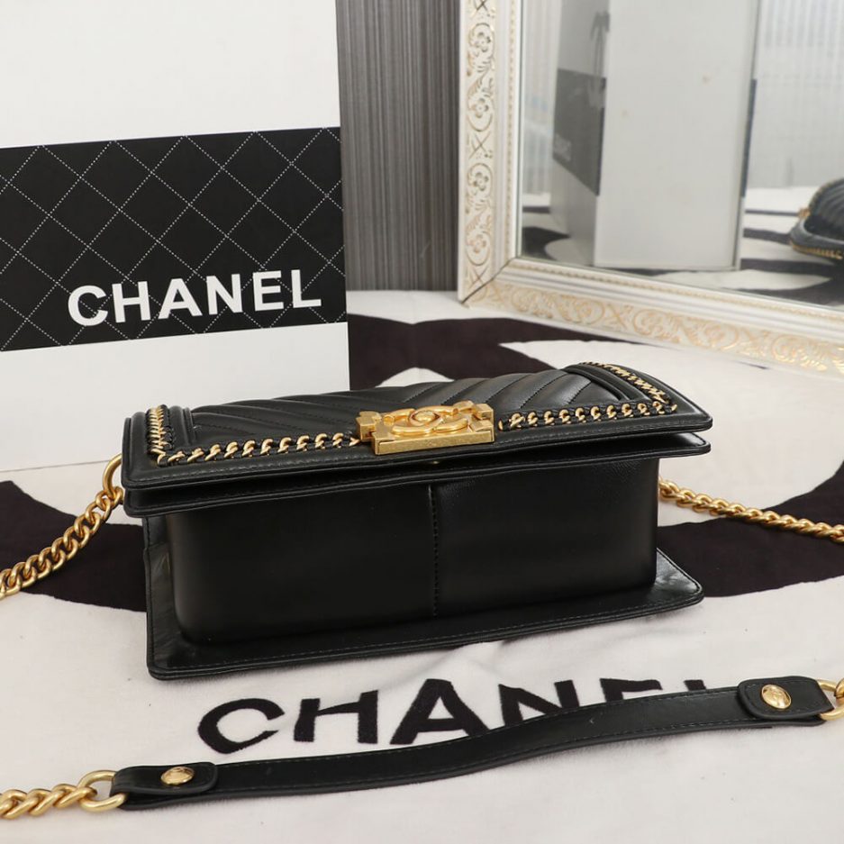 Ch**el Top Handle Chevron Boy Handbag