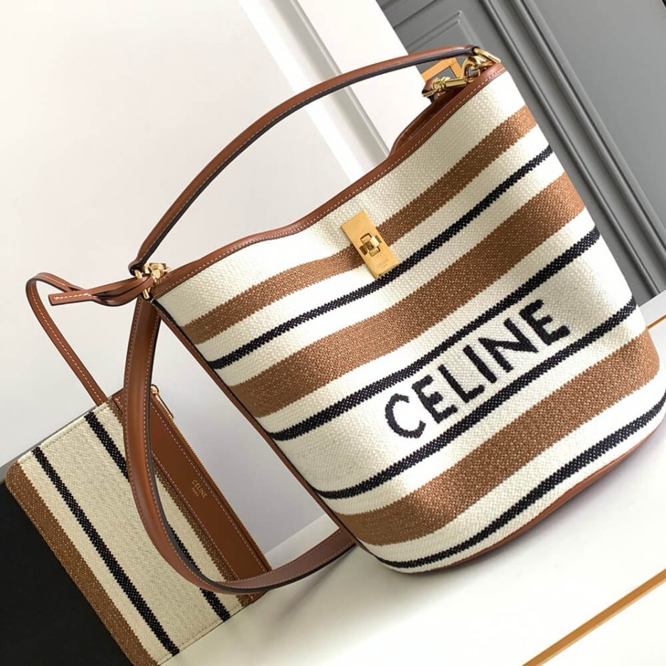 Ce1i*e BUCKET 16 BAG IN STRIPED TEXTILE WITH Ce1i*e JACQUARD(high-end grade)