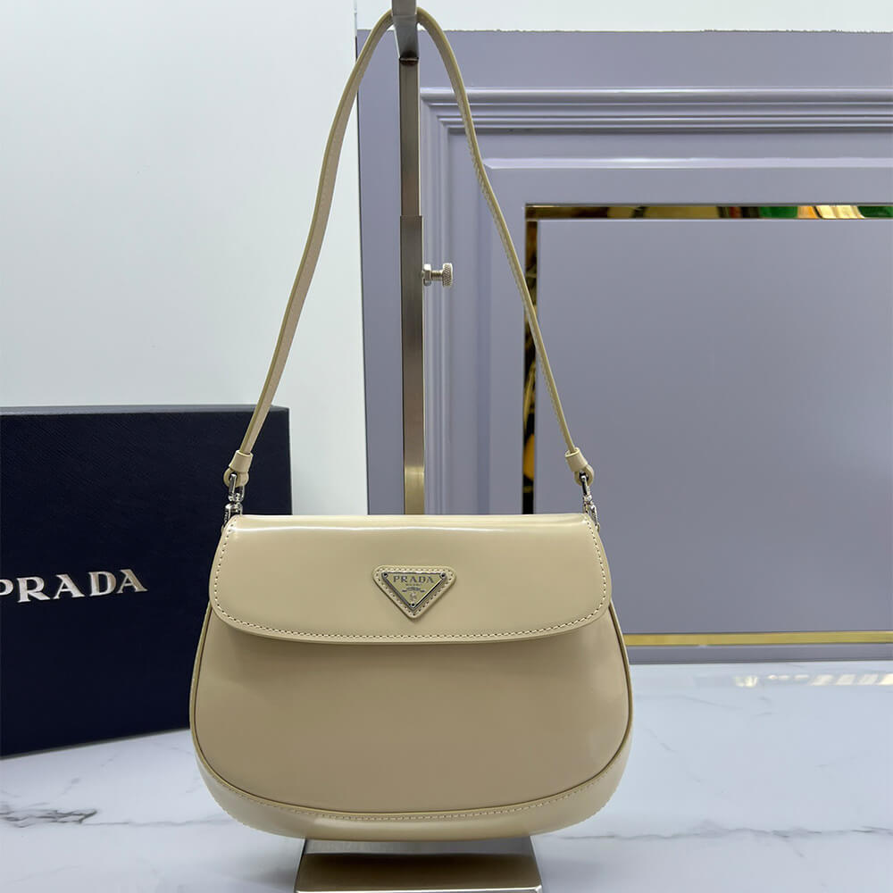 Small Pra*a Cleo brushed leather shoulder bag with flap