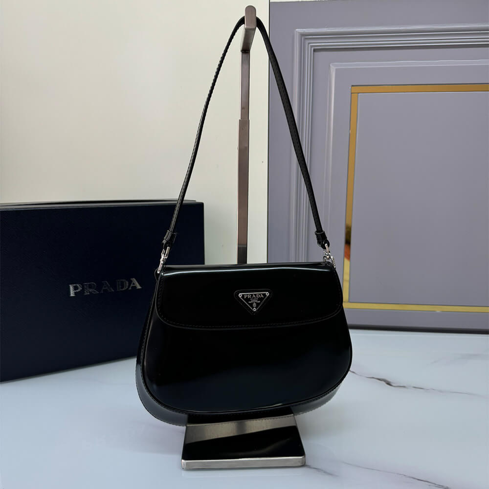Small Pra*a Cleo brushed leather shoulder bag with flap