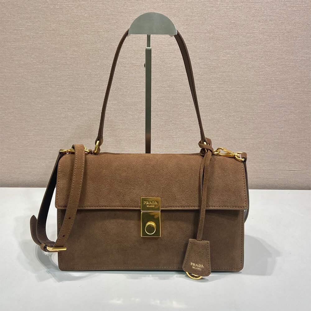 Pra*a Soft Sound medium suede shoulder bag(high-end grade)