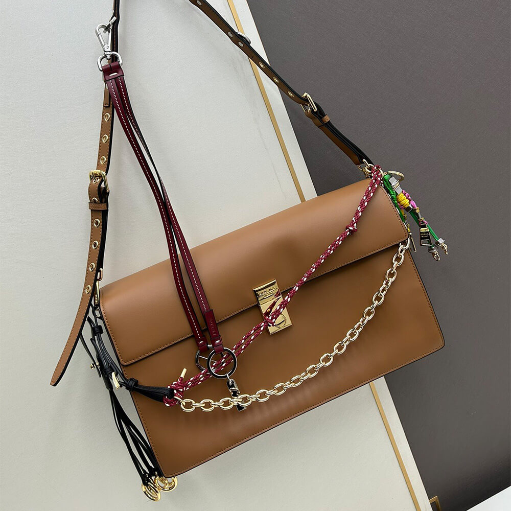 Pra*a Soft Sound large leather shoulder bag with charms(high-end grade)