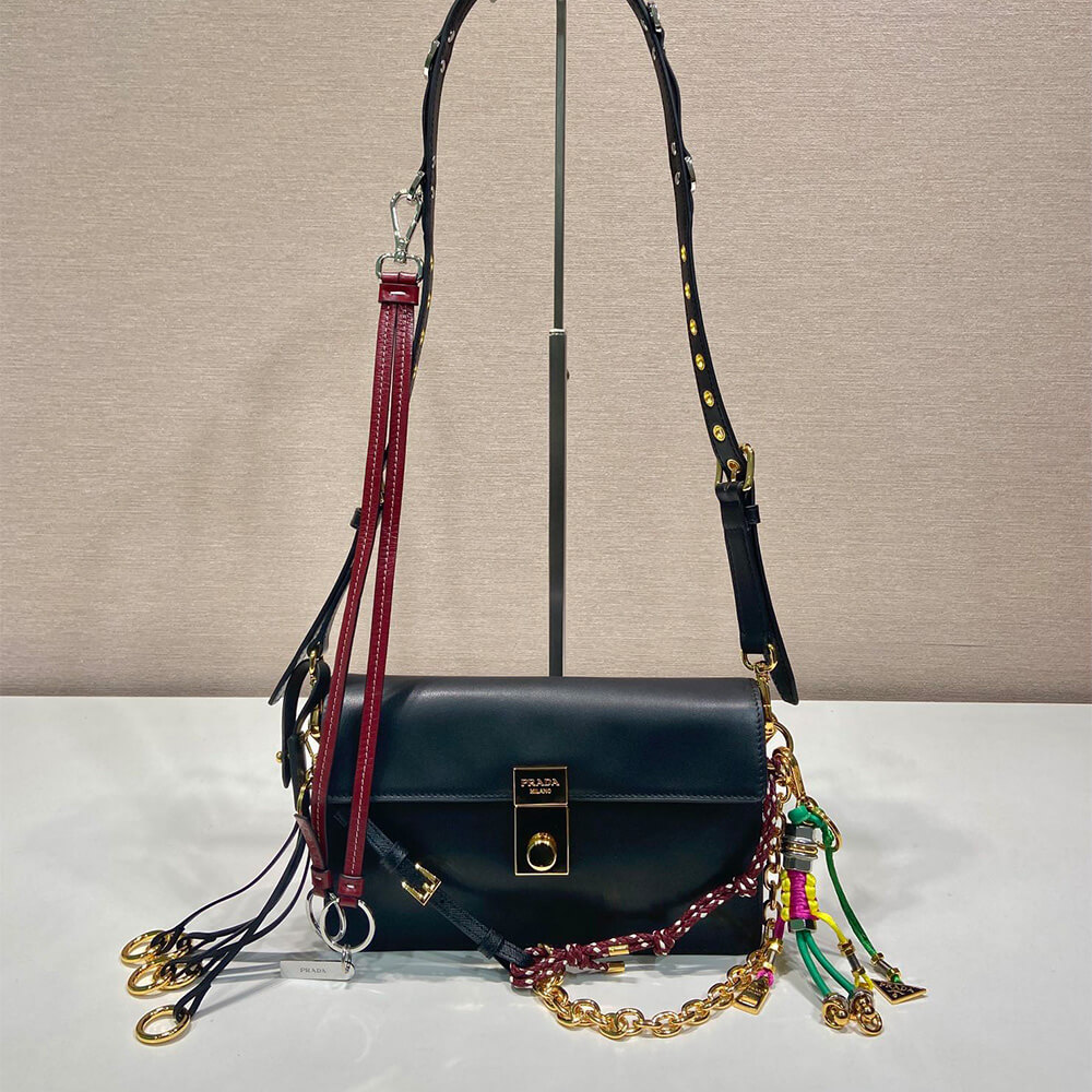 Pra*a Soft Sound small leather shoulder bag with charms(high-end grade)