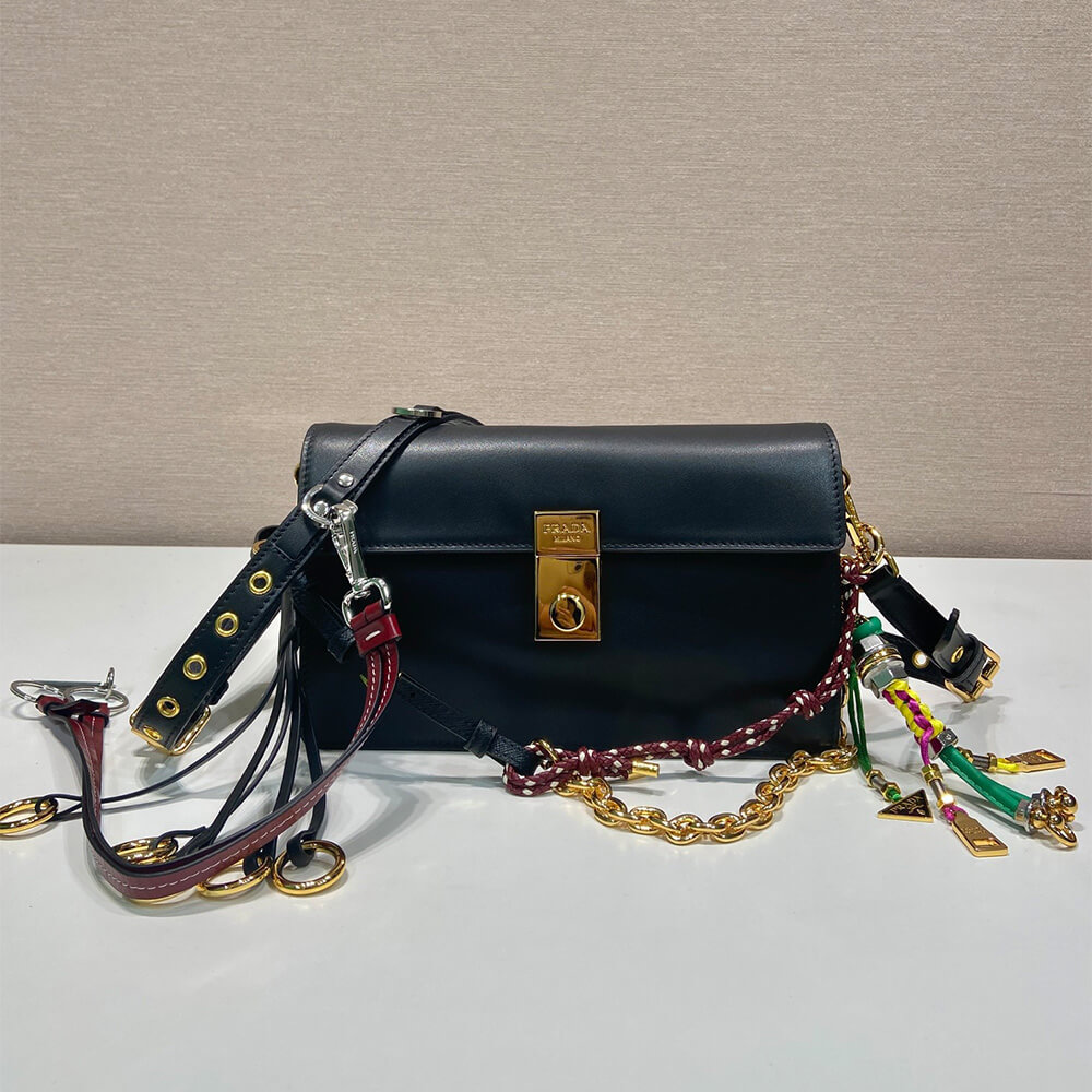 Pra*a Soft Sound small leather shoulder bag with charms(high-end grade)