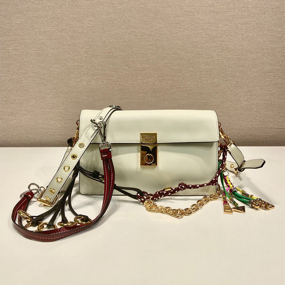Pra*a Soft Sound small leather shoulder bag with charms(high-end grade)