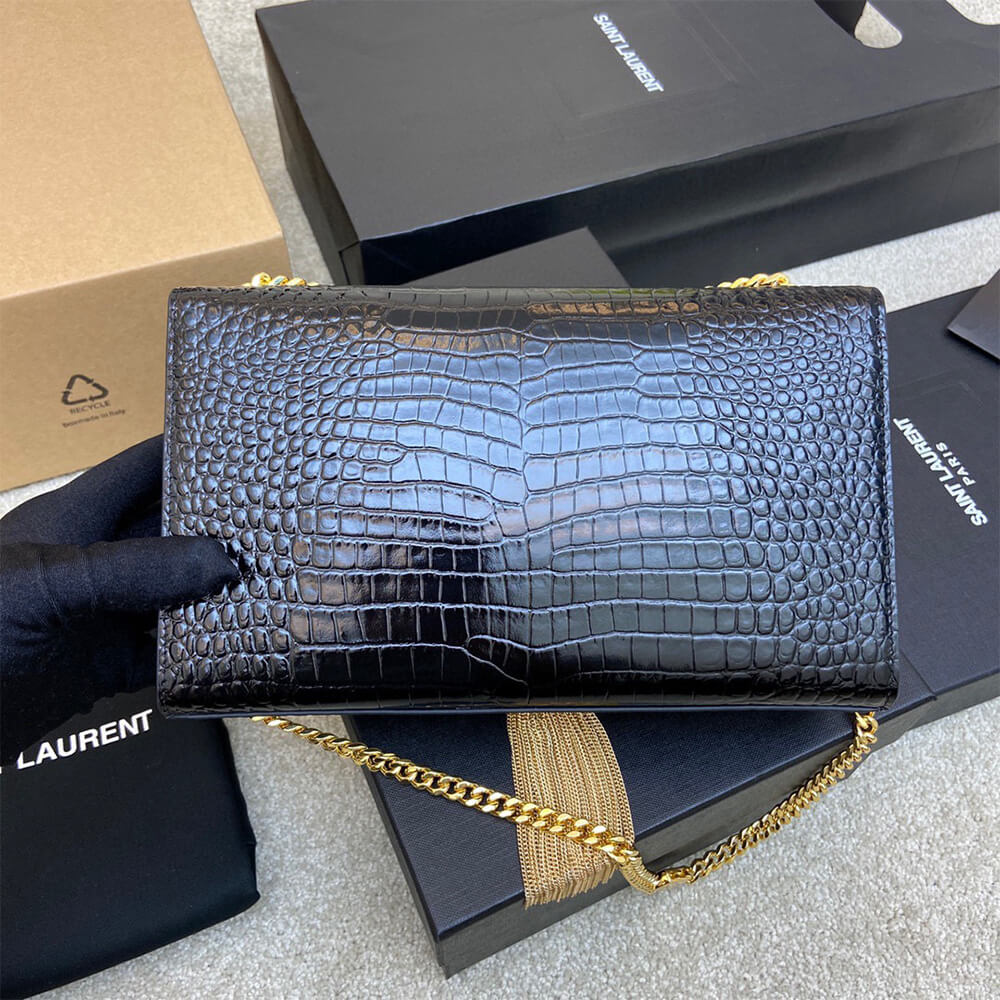Y51 kate medium tassel in crocodile-embossed leather