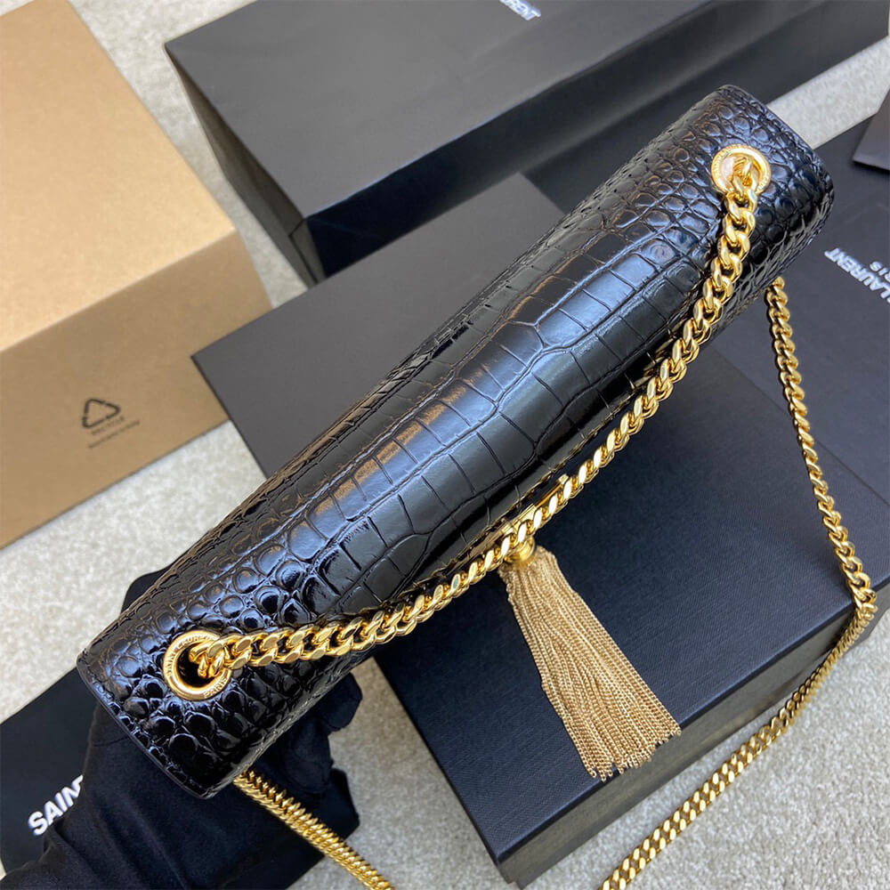 Y51 kate medium tassel in crocodile-embossed leather