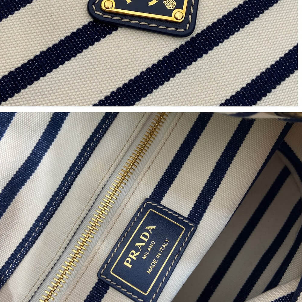 Pra*a Mariner small striped fabric bucket bag