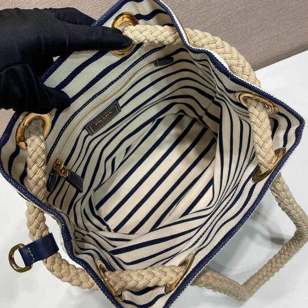 Pra*a Mariner small striped fabric bucket bag