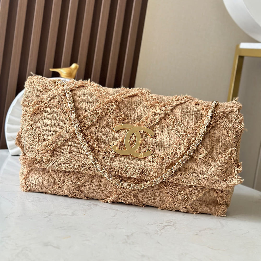 Ch**el Crochet Tweed Extra Large Flap Bag(HIGH-END GRADE)